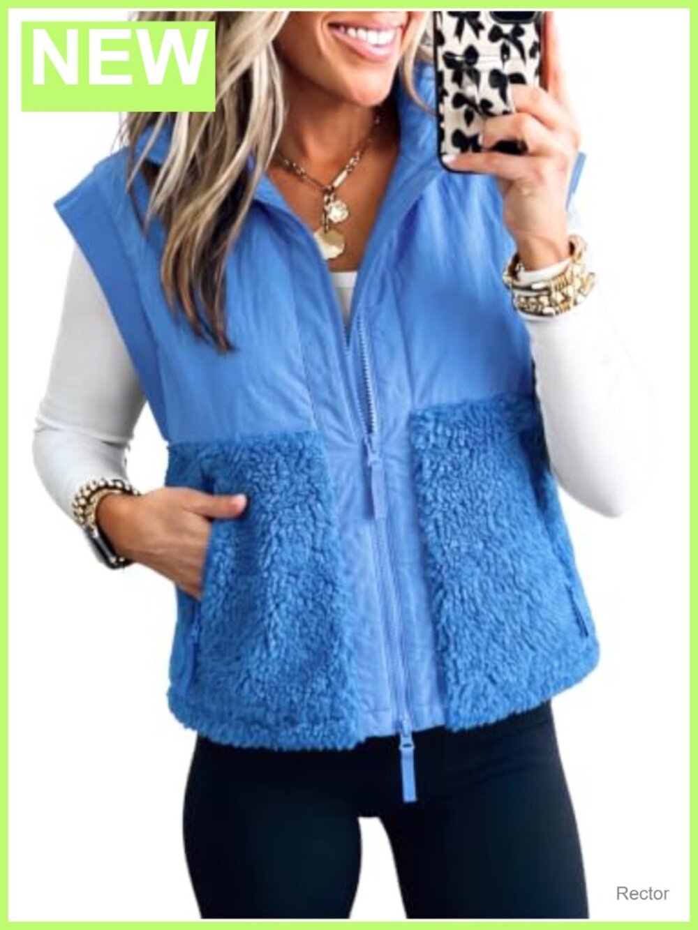 Sherpa Fleece Puffer Vest Zip Up Sleeveless Patchwork Quilted Women's